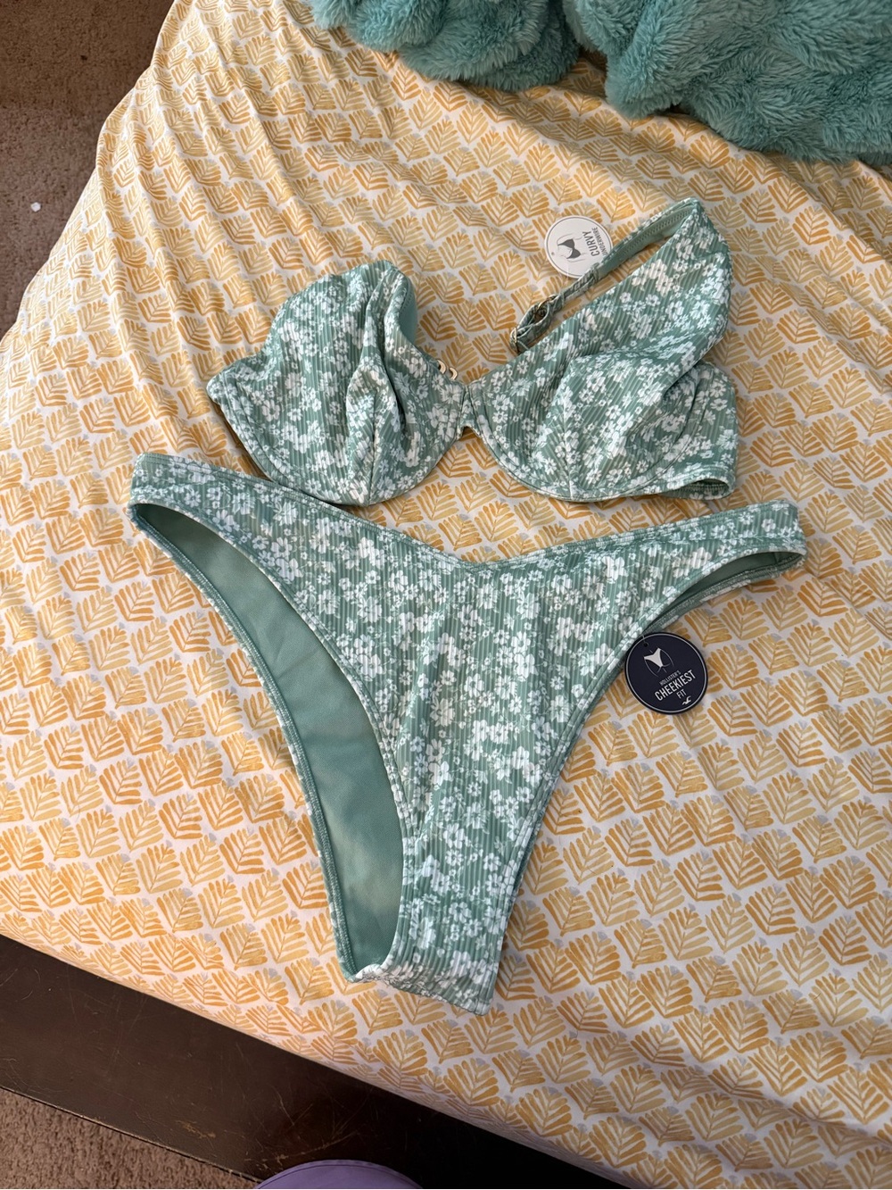 Hollister Green Floral Ribbed Bikini Set